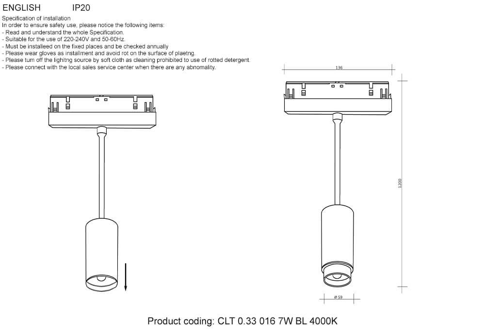 фото трековый светодиодный светильник crystal lux clt 0.33 016 7w bl 4000k | 220svet.ru