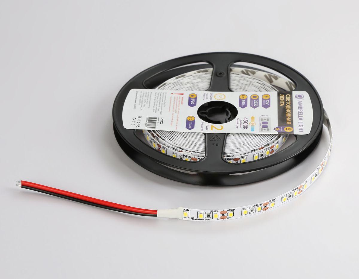 фото светодиодная лента дневной белый ambrella light 9,6w/m 120led/m 2835smd 4500к 5m gs1102 | 220svet.ru