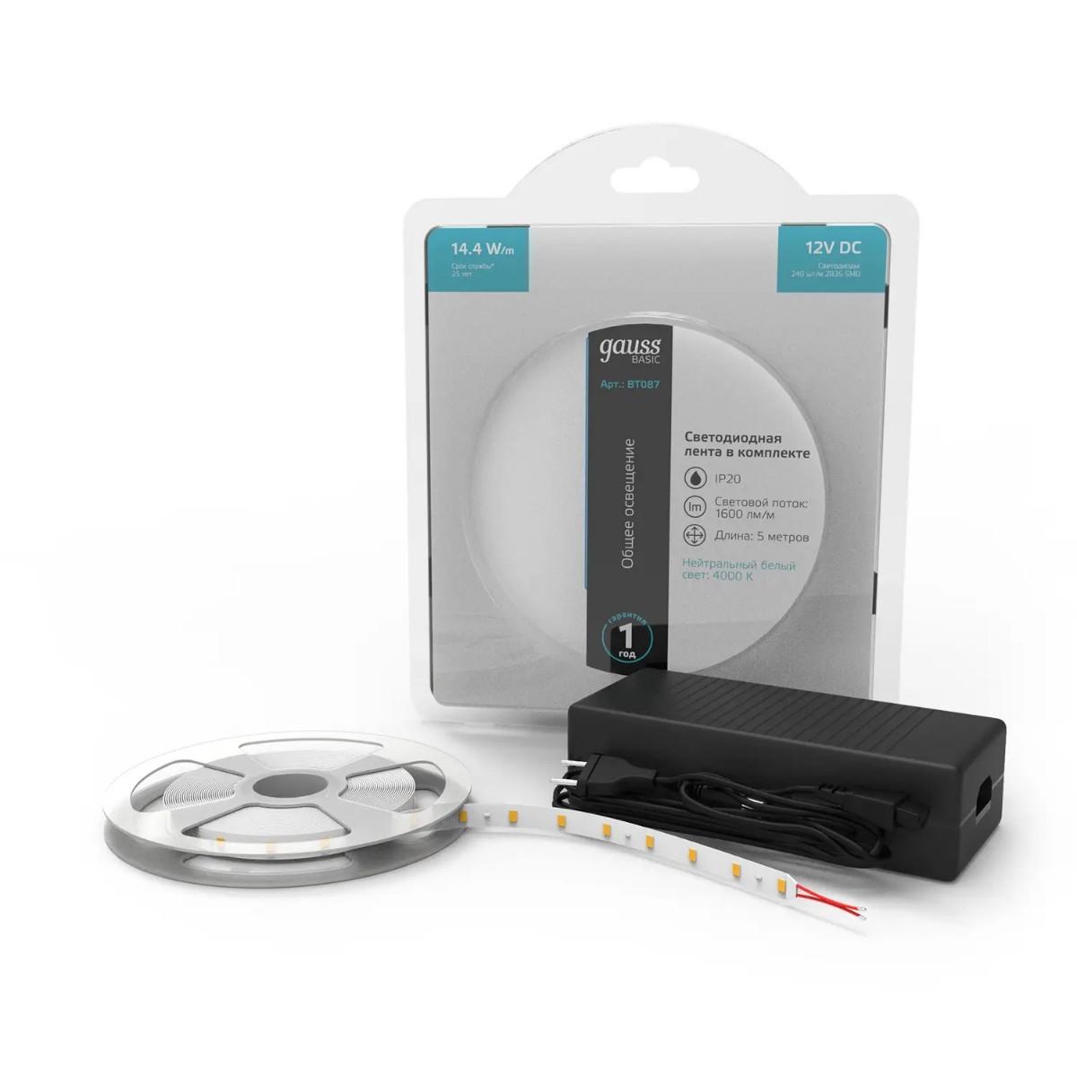 фото лента gauss 14,4w/m 240led/m 2835smd нейтральный белый 5m bt087 | 220svet.ru