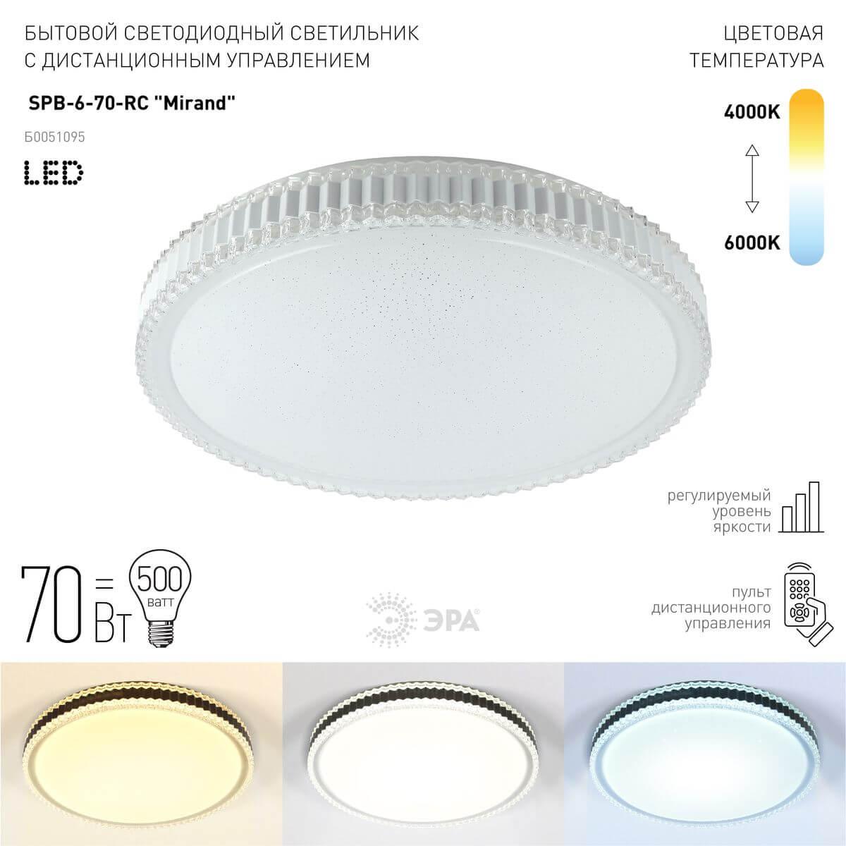 фото потолочный светодиодный светильник эра spb-6-70-rc mirand б0051095 | 220svet.ru