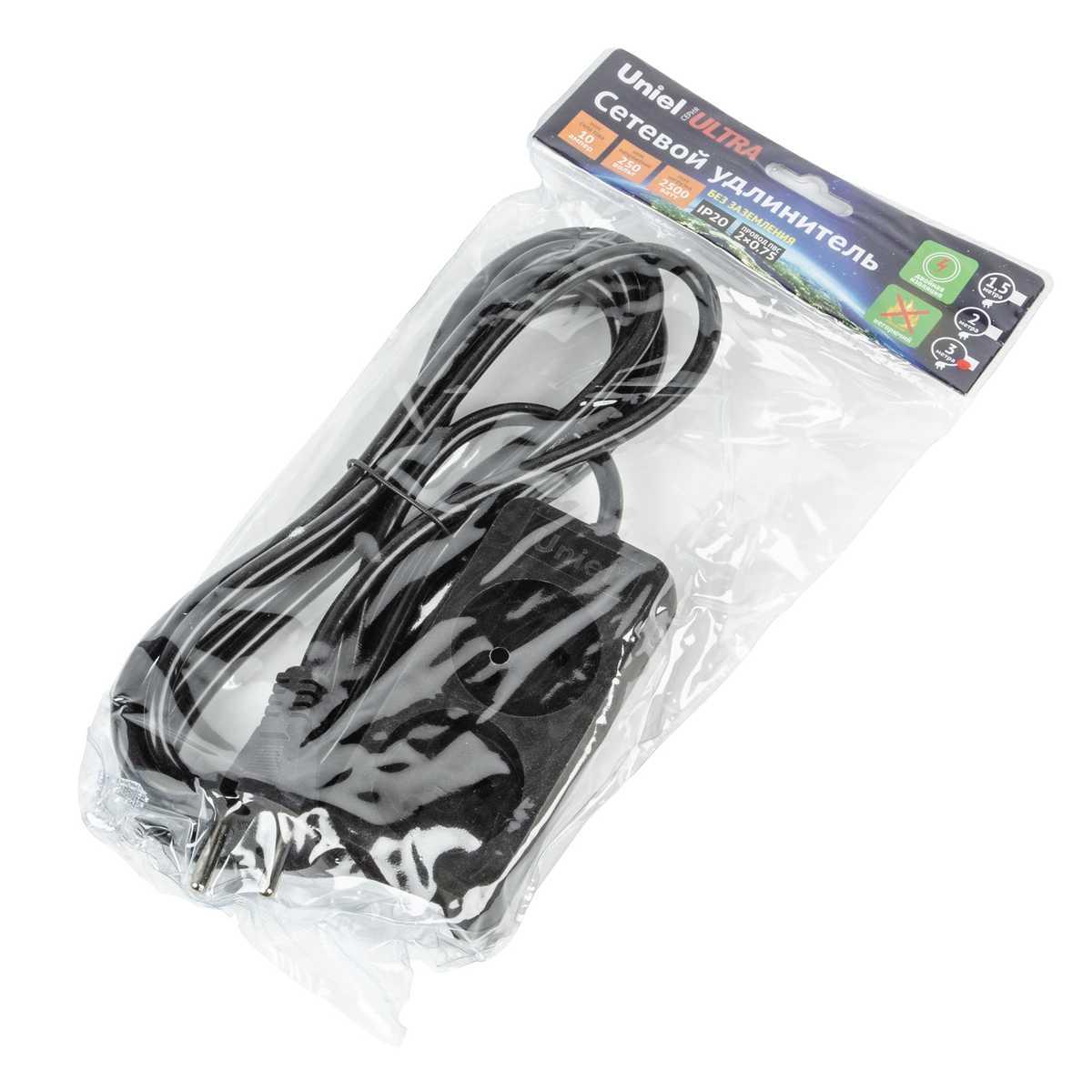 фото удлинитель uniel ultra 2гн х 2м б/з s-cu2-3 black ul-00009976 | 220svet.ru