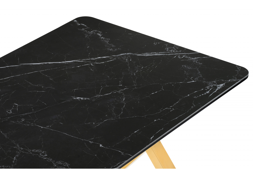 фото керамический стол woodville селена 3 160х90 черный мрамор / золото 606409 | 220svet.ru
