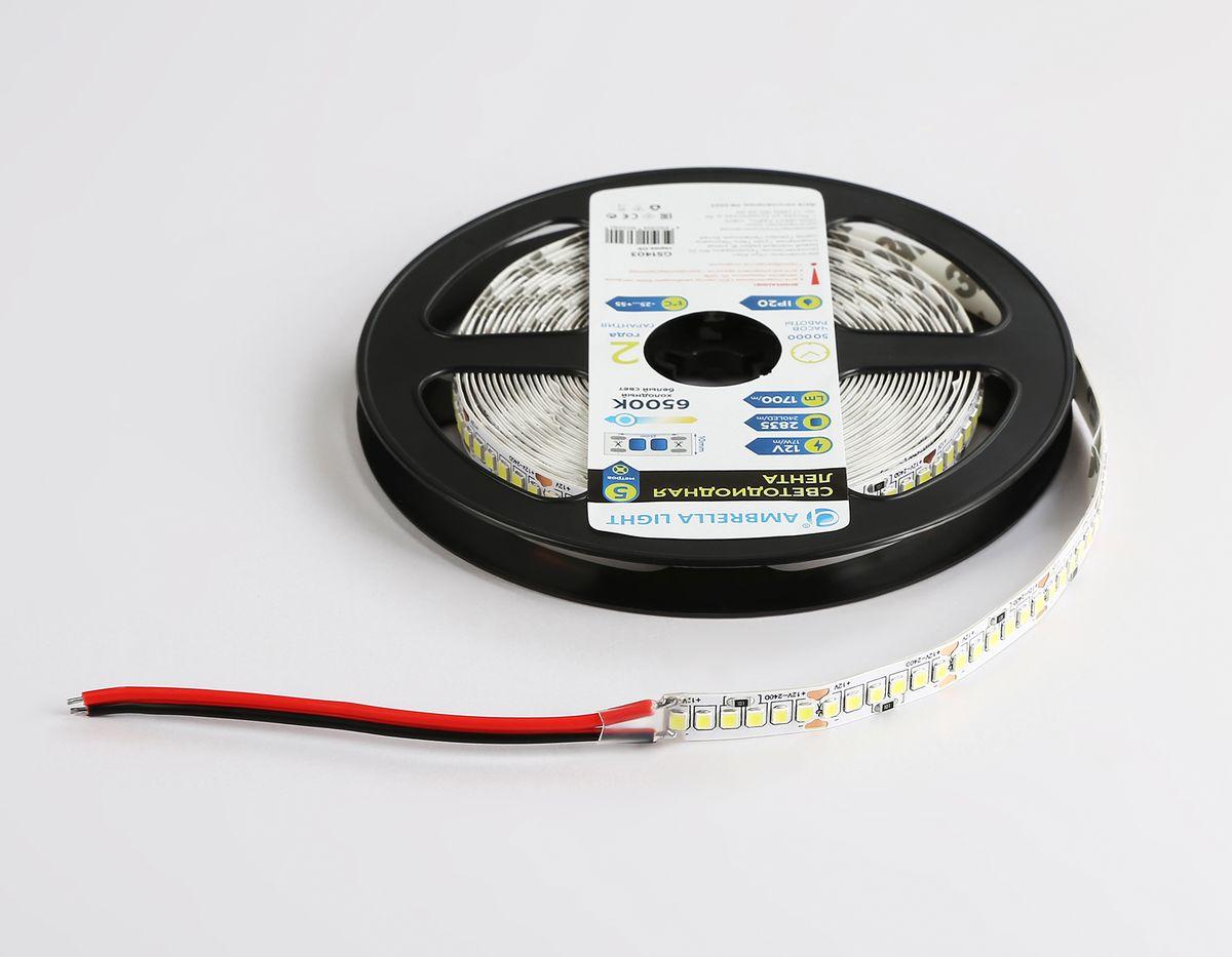 фото светодиодная лента холодный белый ambrella light 17w/m 240led/m 2835smd 6500к 5m gs1403 | 220svet.ru