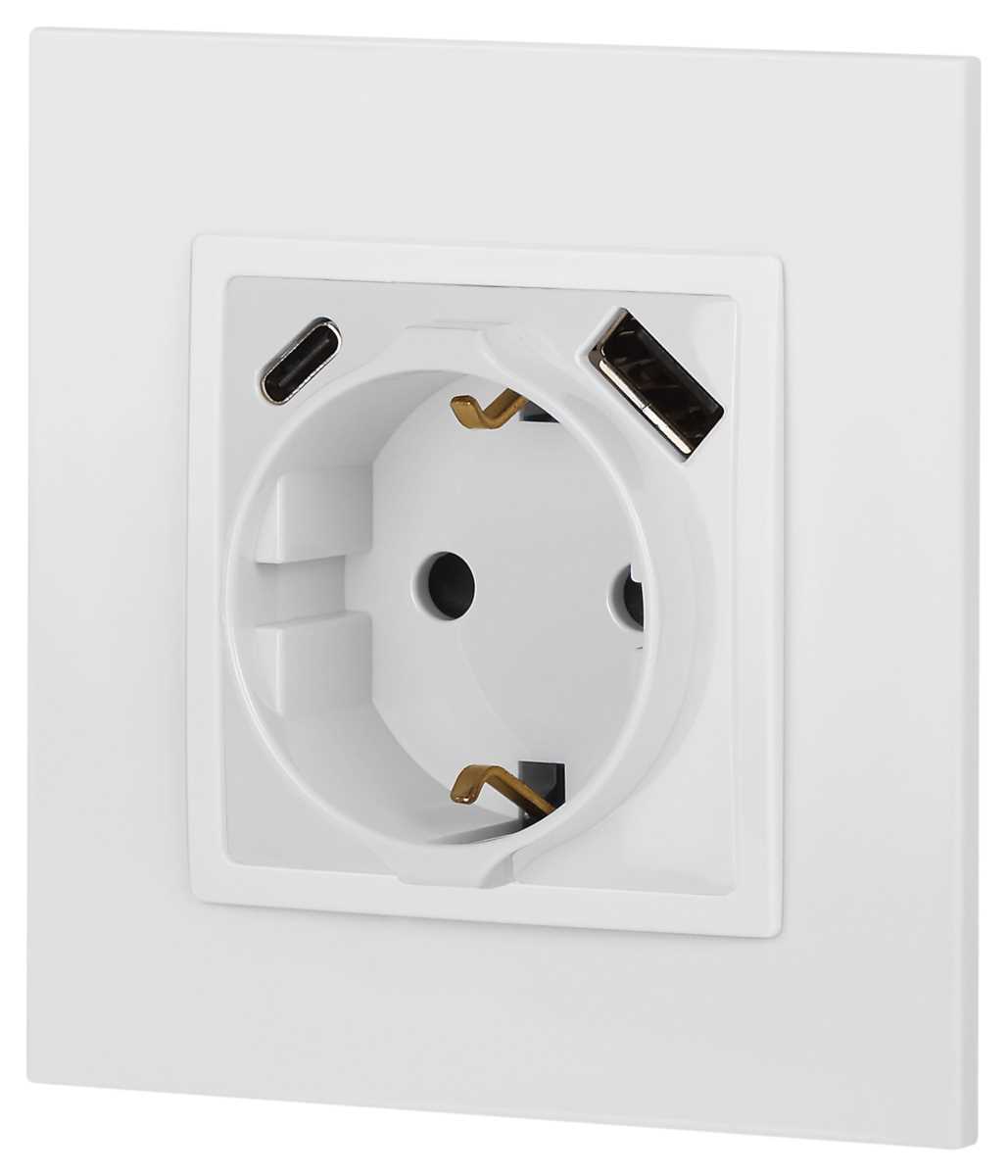фото розетка эра elegance 14-4108-01 2p+e 16a-250в со шторками с usb type-a+c 5в-3а белый б0067736 | 220svet.ru