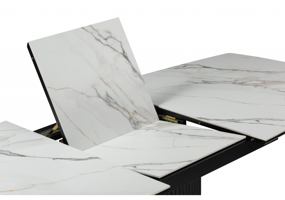 фото керамический стол раскладной woodville фестер 160(205)х90 gilt white / черный 625979 | 220svet.ru