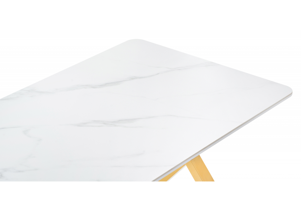 фото керамический стол woodville селена 3 140х80х77 белый мрамор / золото 571413 | 220svet.ru