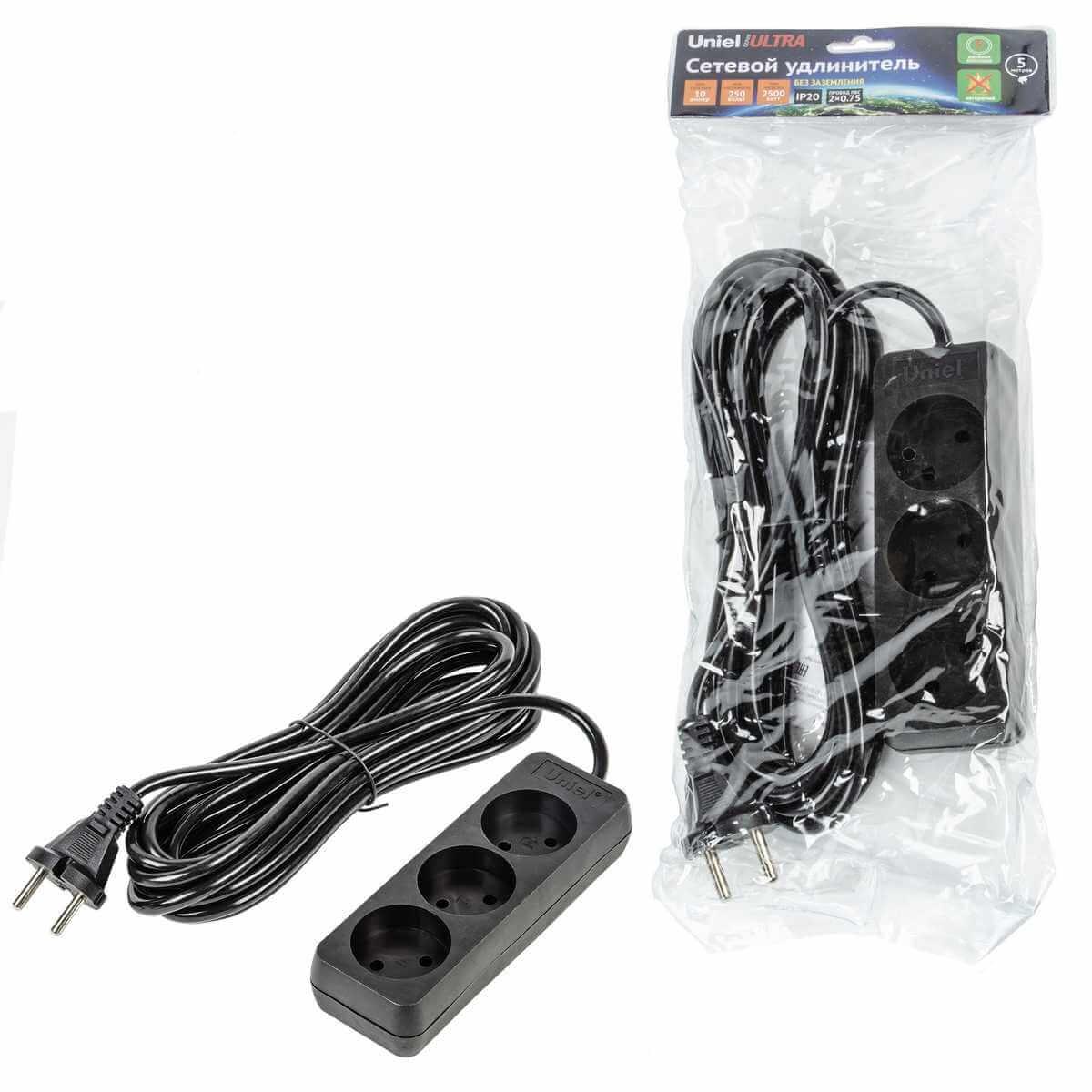 фото удлинитель uniel ultra 3гн х 5м б/з s-cu3-5 black ul-00009985 | 220svet.ru