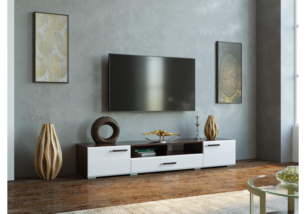 фото тв-тумба woodville иоги 2.0 венге / белый глянец 602822 | 220svet.ru