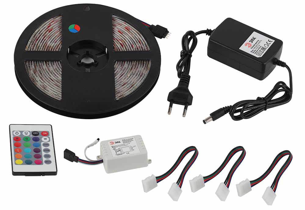 фото светодиодная влагозащищенная лента эра 14,4w/m 60led/m 5050smd rgb 5m 5050kit-14,4-60-12-ip65-rgb-5m б0043070 | 220svet.ru