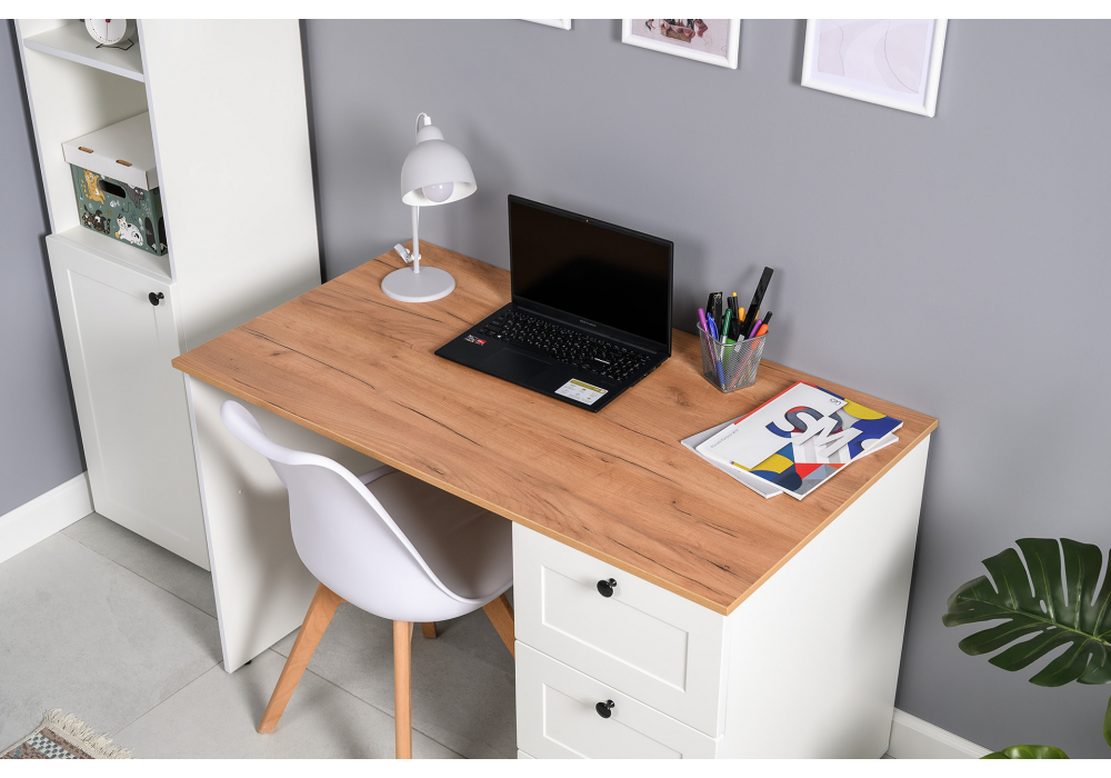 фото письменный стол woodville опра белый шагрень / дуб золотой craft 676810 | 220svet.ru