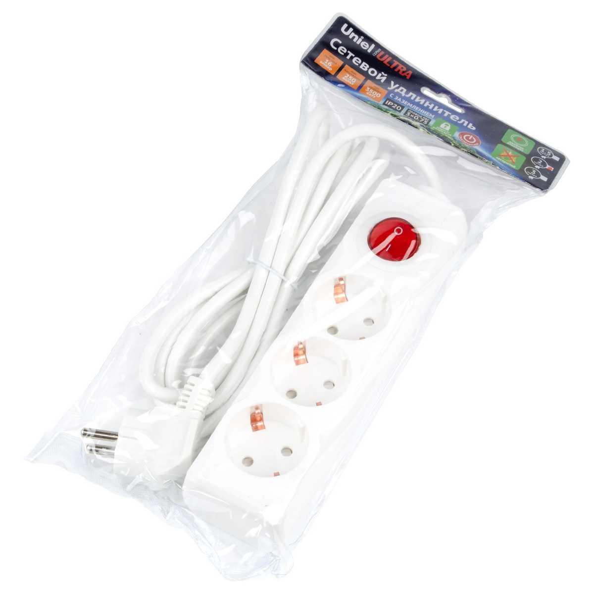 фото удлинитель uniel ultra 3гн х 2м с/з s-gcu3-2b white ul-00010015 | 220svet.ru