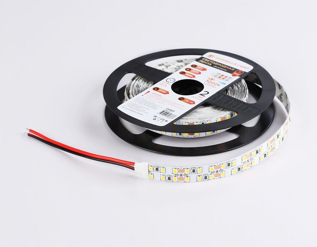фото светодиодная лента теплый белый ambrella light 19,2w/m 240led/m 2835smd 3000к 5m gs1601 | 220svet.ru